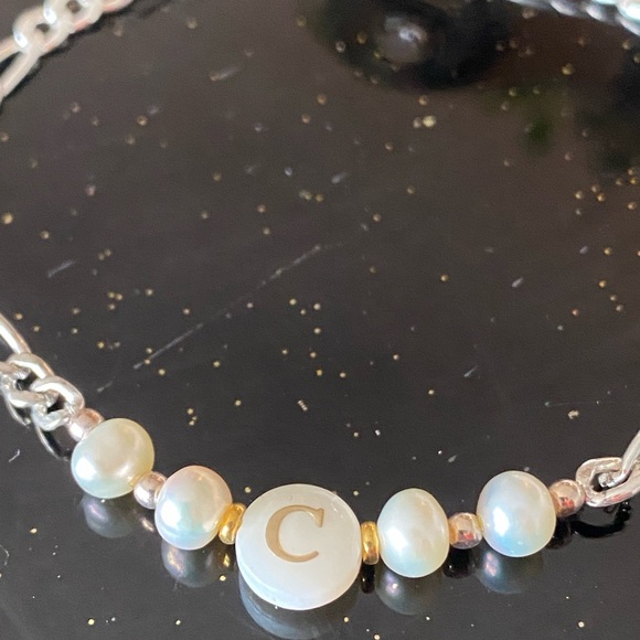 New Sterling silver initial tennis bracelet sterling Silver and White Pearl - Picture 6 of 6